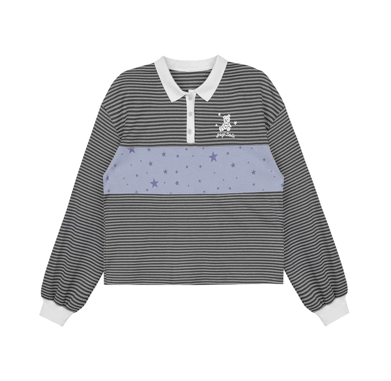 Gray and Purple Striped Polo Top
