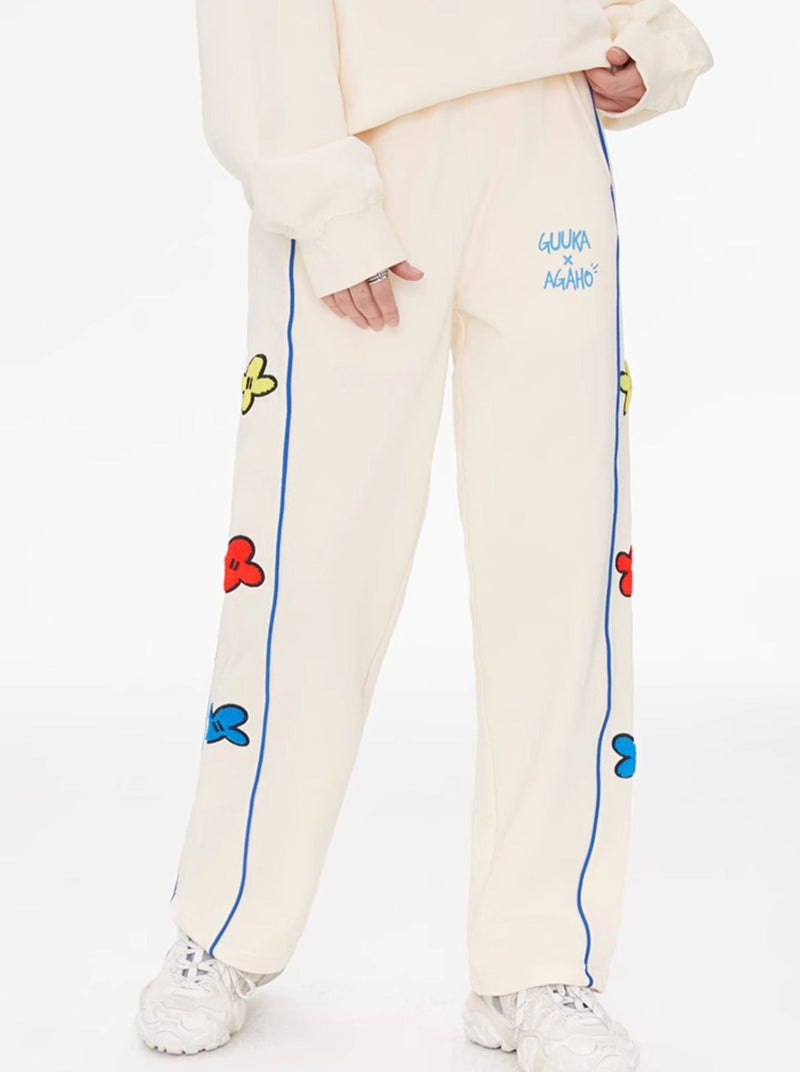 Cream Yellow Round Neck Sweatshirt + Side Design Pants