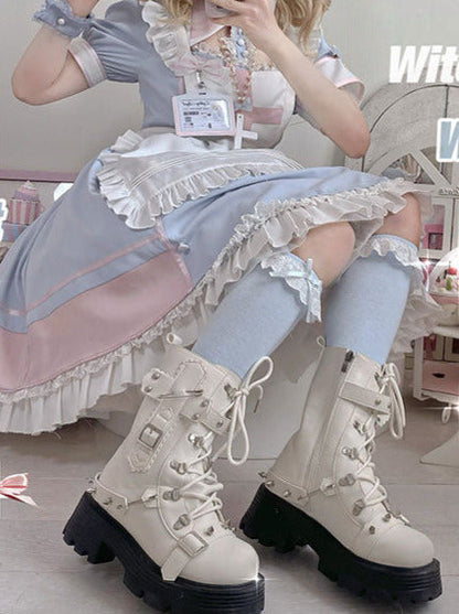 Cool Punk Studs Metal Strap Lolita Boots