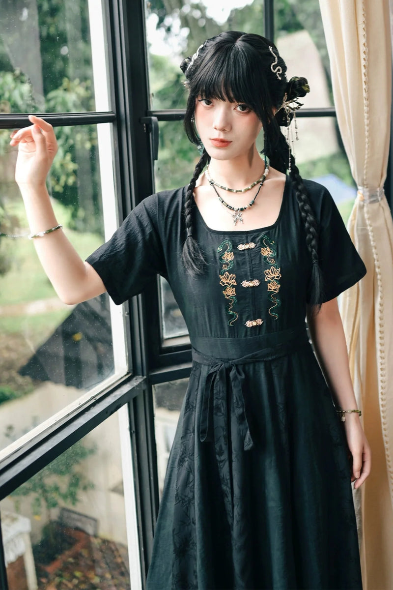 Chinese-style Stitch Jacquard Long Dress