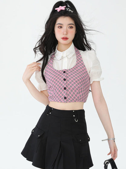 Puff Sleeve Shirt + Neck Band Bustier