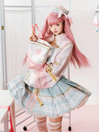 [pre-order] Little Jiangshi Pink Lolita Sweet Dress + Jacket + Hat + Ribbon