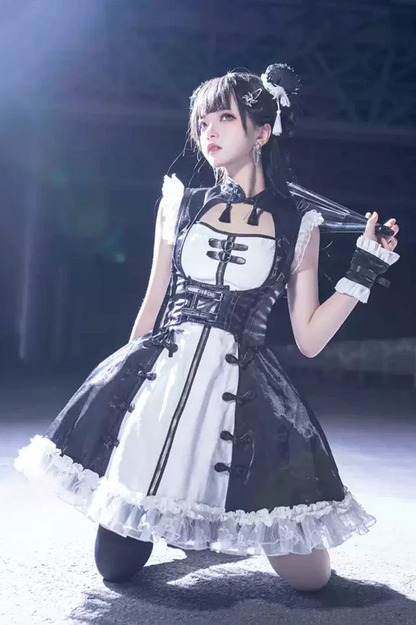 Dark Punk Black White Chinese-style Dress Suit
