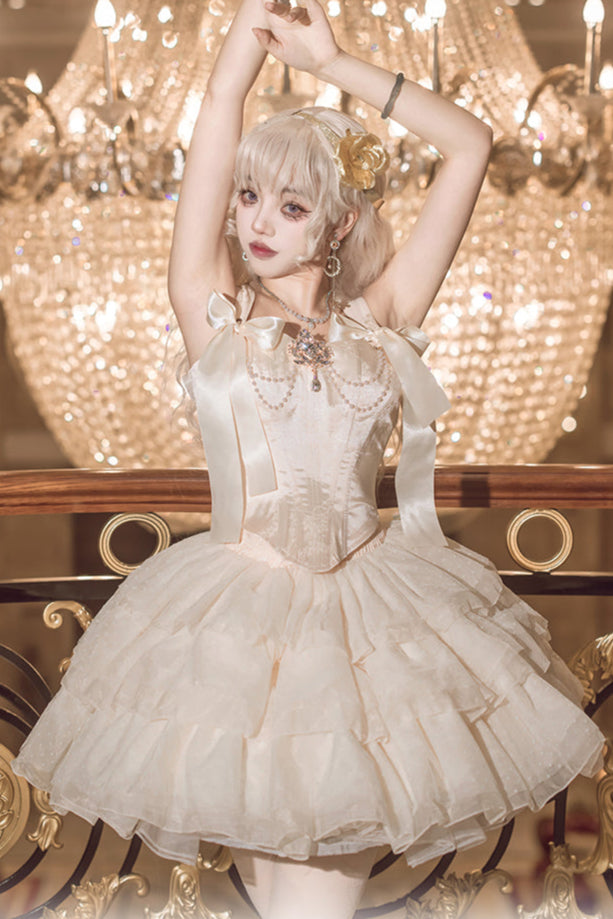 [pre-order] Champagne Gold Jacquard Waist French Ballet Tutu Set
