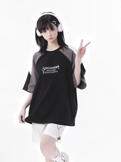 Circulating Star Black Gray Raglan Sporty T-shirt + Pants