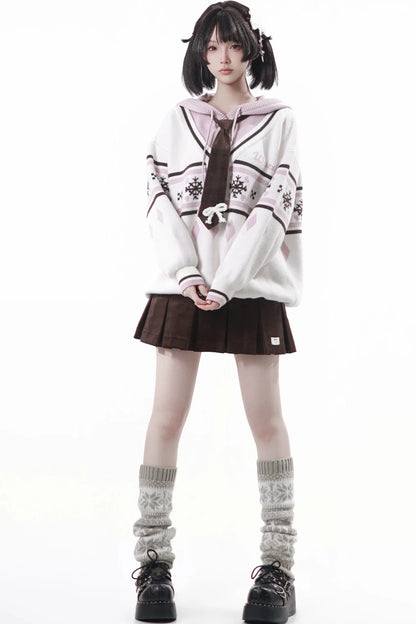 Fair Isle Hooded Top + Skirt + Tie