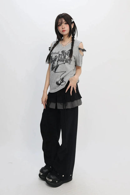Butterfly Graffiti Off-shoulder Top