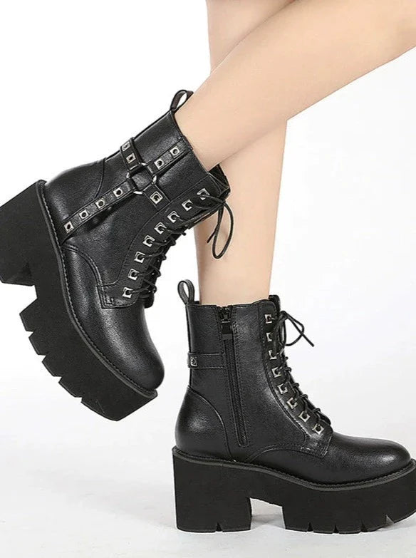 Punk Cross Belt Buckle Platform Martin Boots