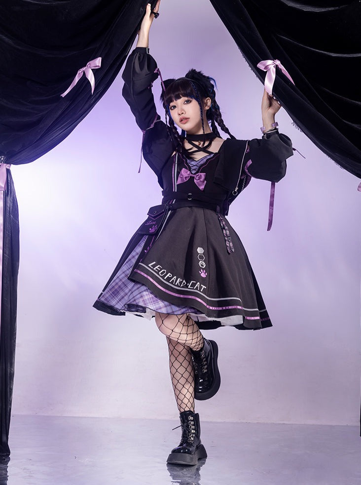 Dark Cat Asymmetric Suspender Skirt + Short Jacket