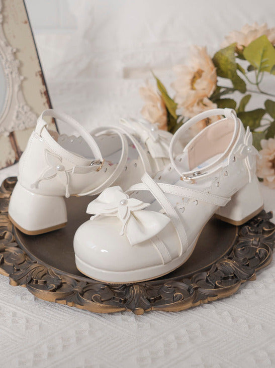 Lolita Sweet Mid-heel Round Toe Ribbon Shoes