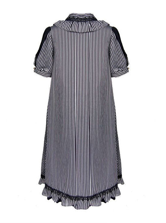Steam Continental Retro Stripe Puff Sleeve Dark Gothic Dress