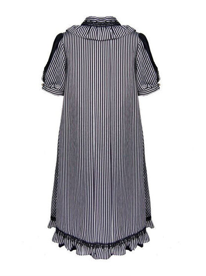 Steam Continental Retro Stripe Puff Sleeve Dark Gothic Dress
