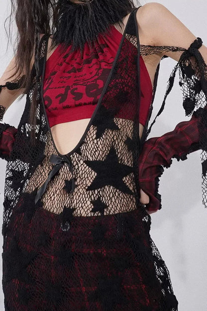 Sheer Star Mesh Asymmetrical Top