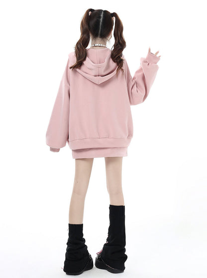 Small Hooded Zipper Hoodie + Tight Skirt