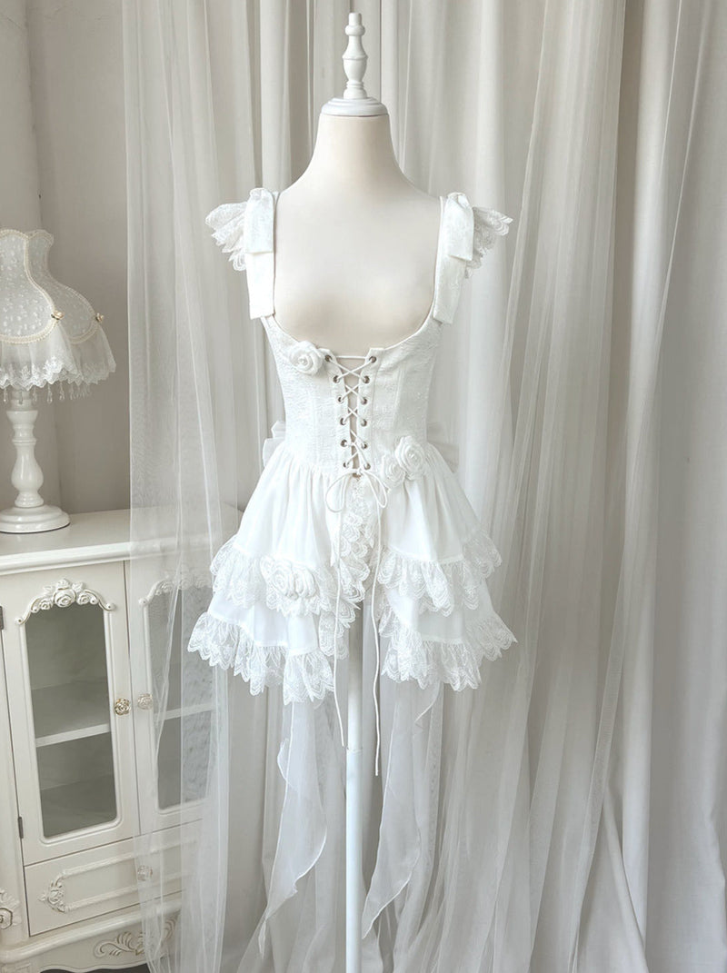 Lolita Wedding Rose Lace-up Tiered Bustier & Suspender Dress Set