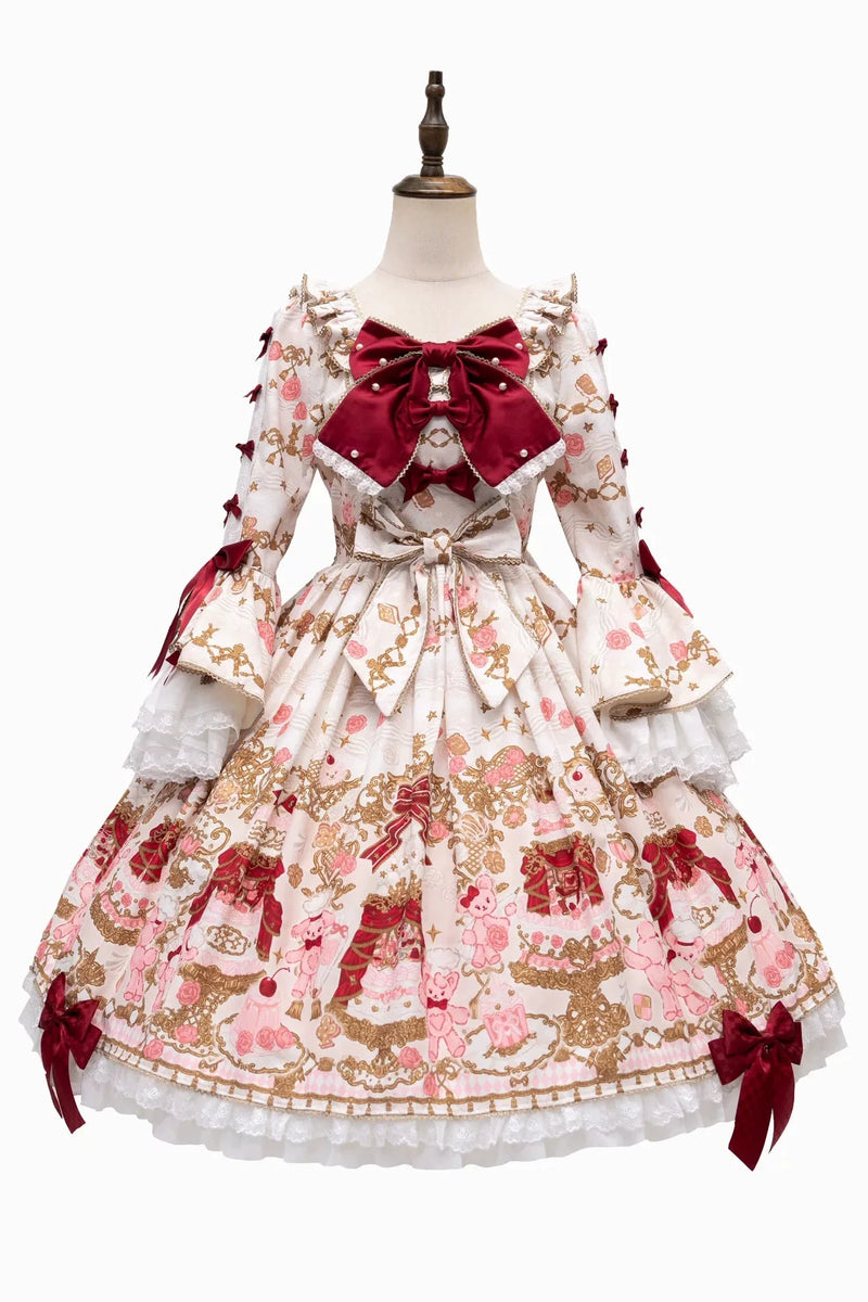 [pre-order Deadline: April 26] Retro Romance Sweet Lolita Ribbon Cake Print Princess Sleeve Dress