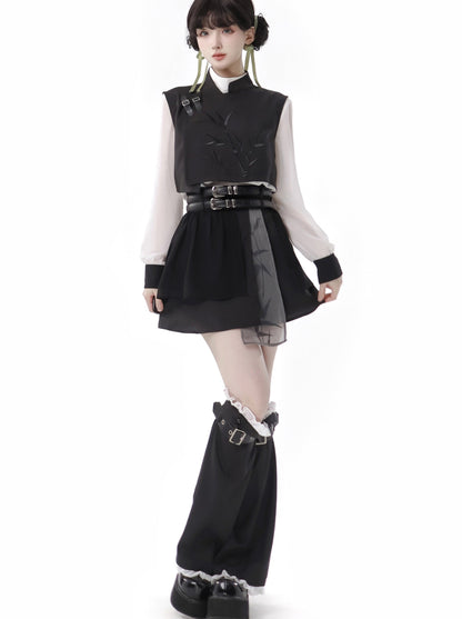 New Chinese-style Bamboo Print Black White Design Suit