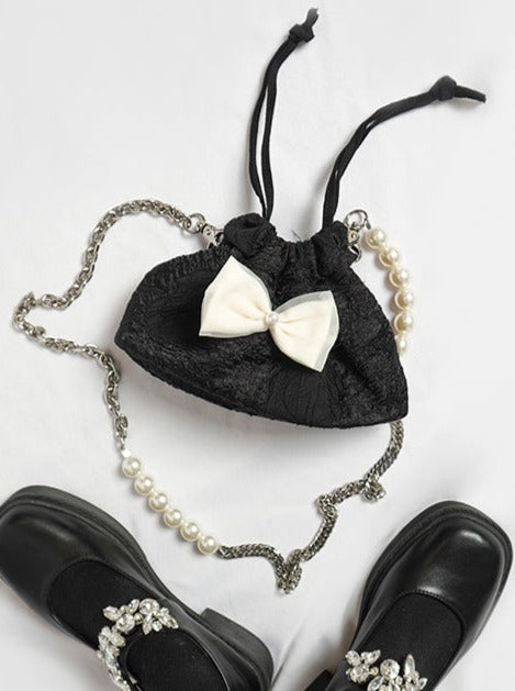Pearl Ribbon Shoulder Chain Mini Bag