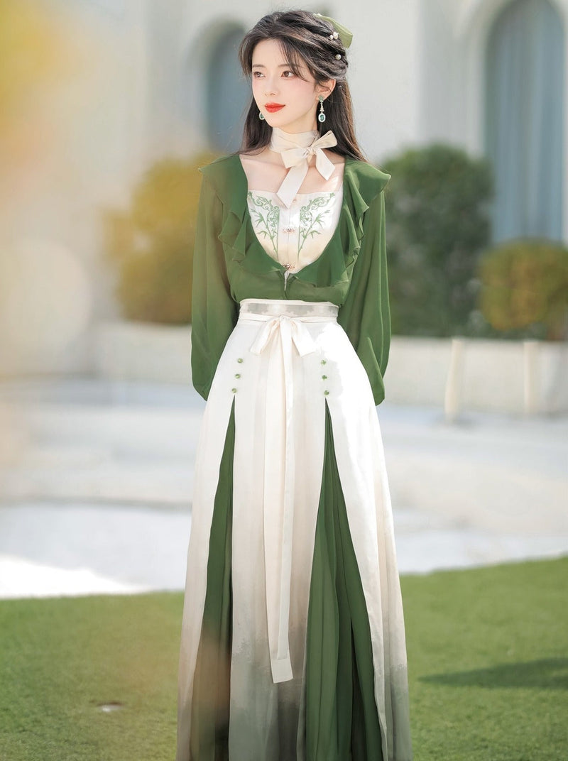Lolita Chinese-style Top + Camisole + Long Skirt + Ribbon