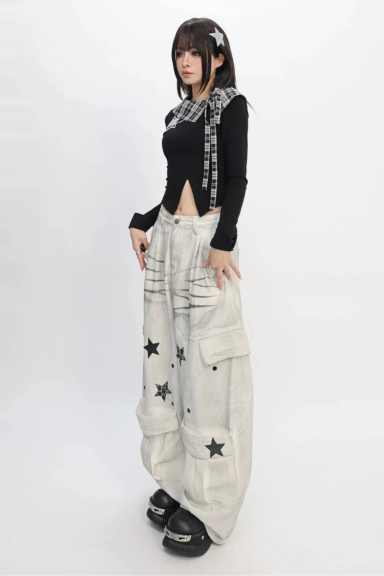 Plaid Fitted Slit Top
