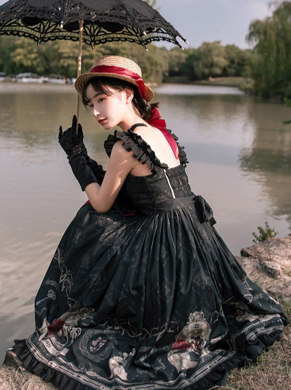 Print Rose Bird Art Design Dress