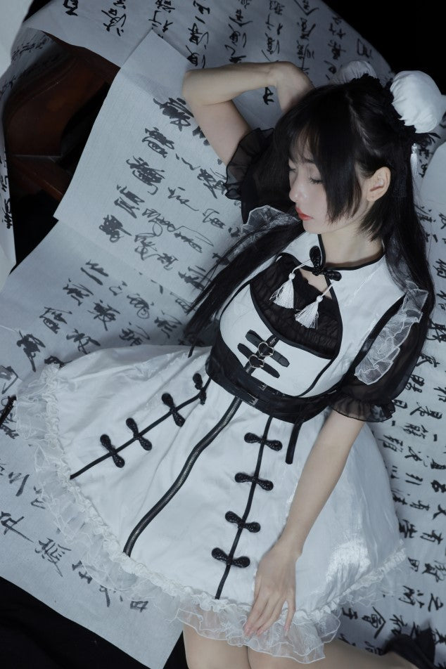 Dark Punk Black White Chinese-style Dress Suit