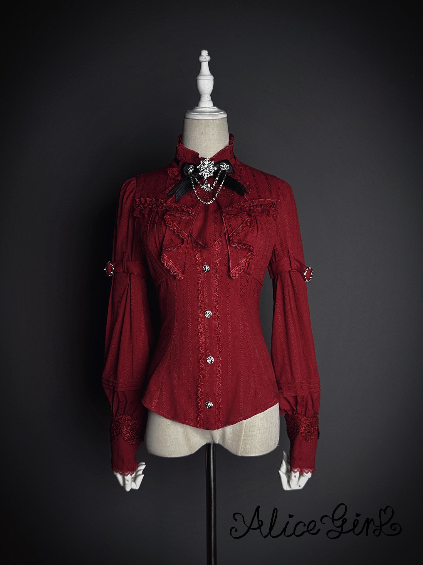 [pre-order Deadline: February 23] Dawnbreaker Gothic Ruffle Stand Collar Jacquard Ribbon Shirt