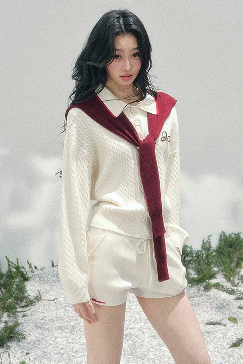 Loose Preppy Sweater + Shorts + Shawl