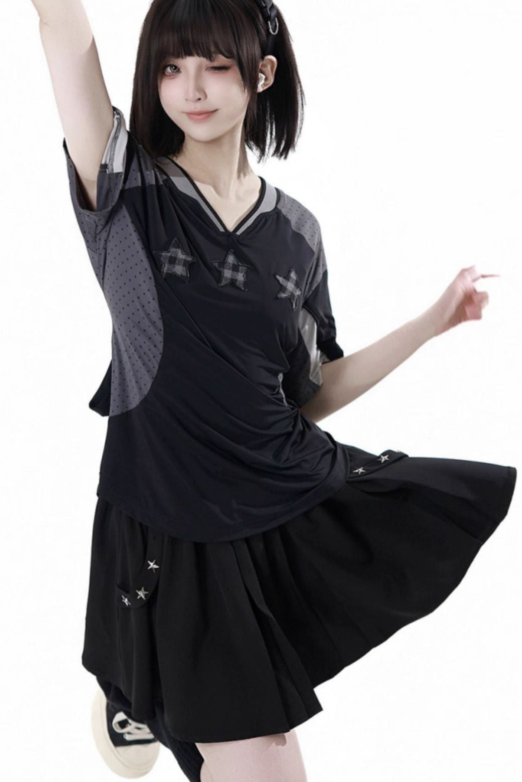Mode Star Jersey Crew Neck Top + V Neck Top + Short Skirt + Long Skirt
