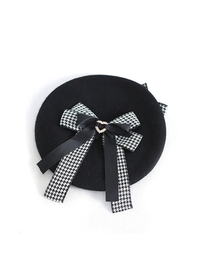 Houndstooth Ribbon Beret