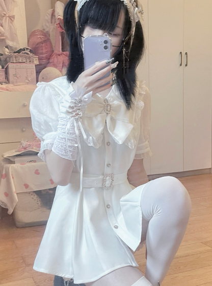 [pre-order] Ribbon Puff Sleeve Top + Ruffle Pants