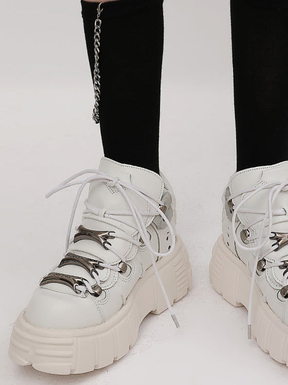 Dark Punk Retro Leather Metal Power Sole Sneaker Shoes