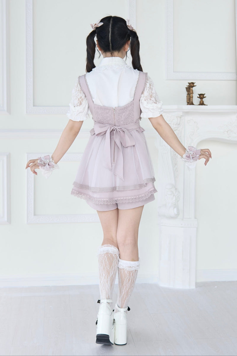 [pre-order] Spray Sheer Lace Sleeve Ribbon Shirt + Strap Bustier Dress