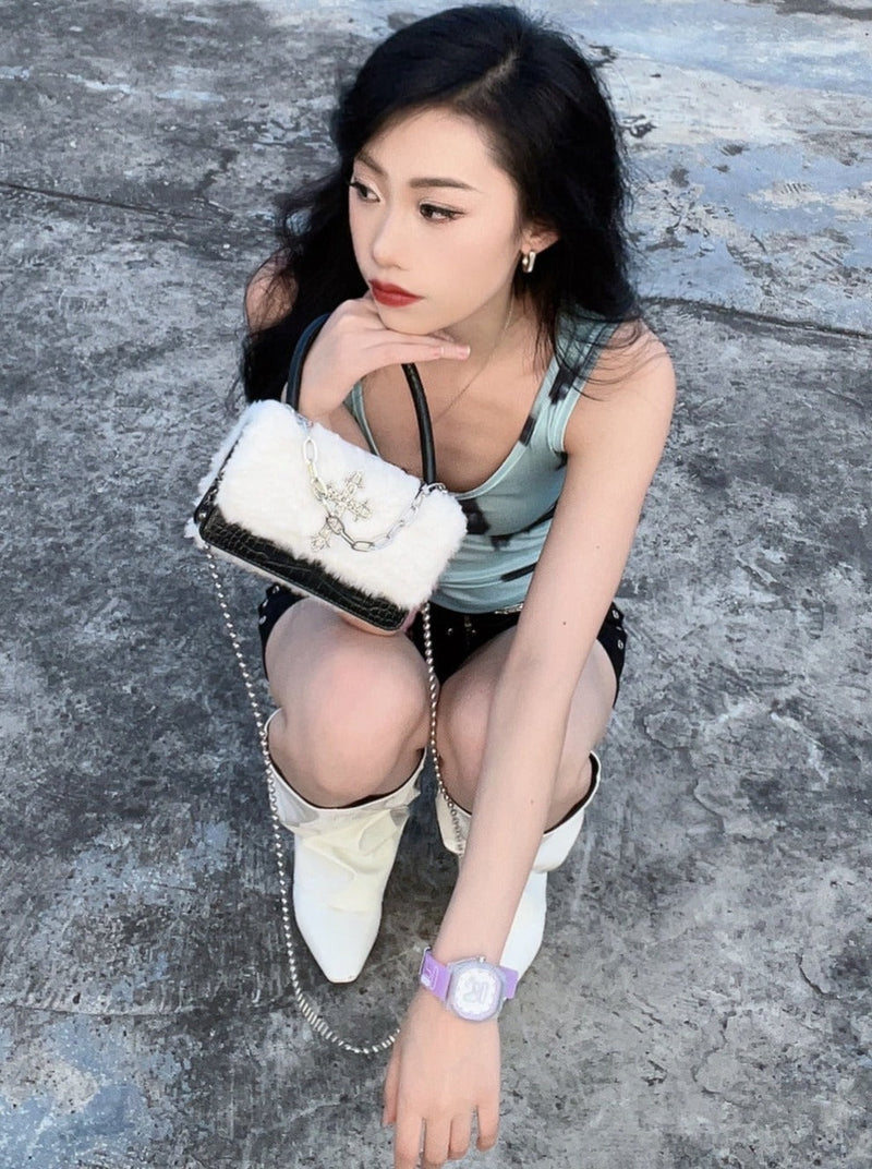 Original Gothic Cross Fur Chain Mini Bag
