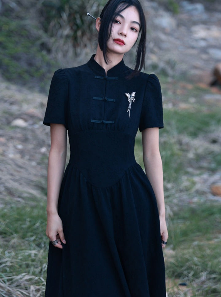 Chinese-style Long Jacquard Dress