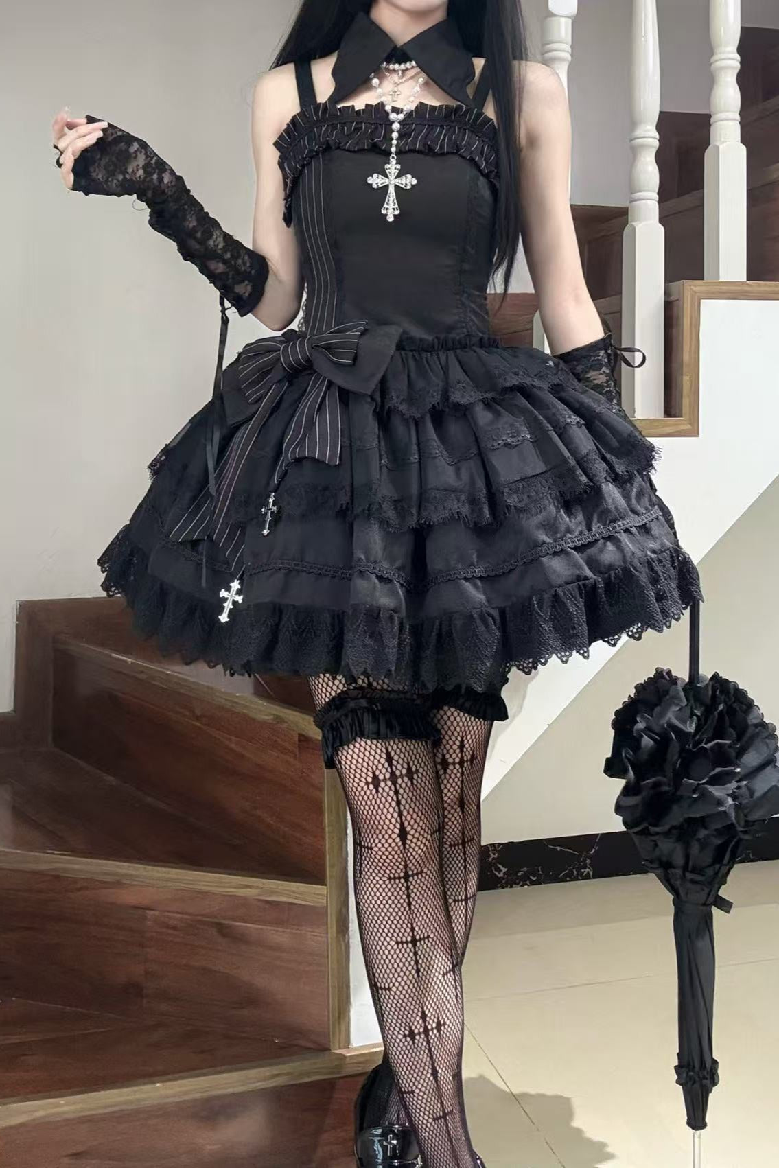 Dark Gothic Striped Slim Dress