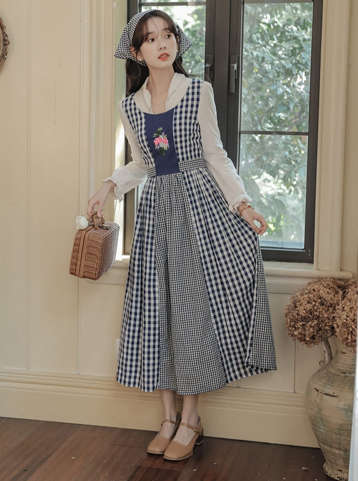 Gingham Plaid Flower Retro Country Dress