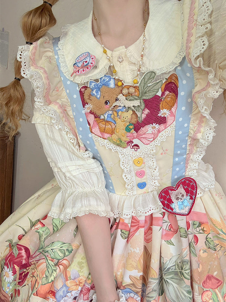 [pre-order] Carrot Print Layered Dress + Suspender Dress + Apron