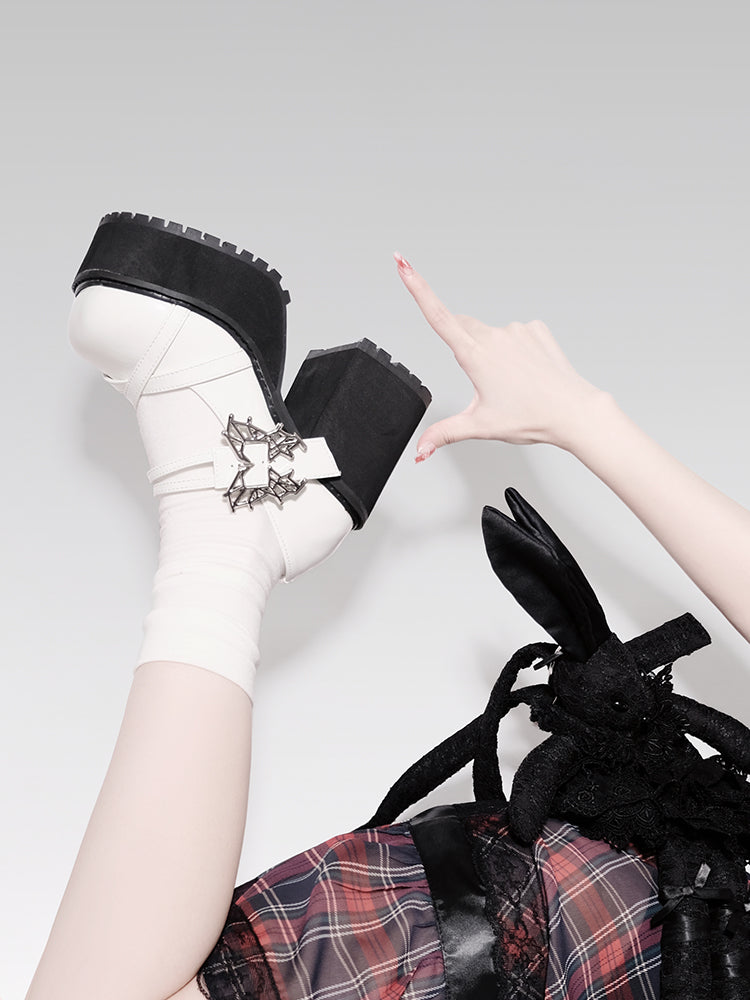 College Style Butterfly Platform Block Heel Shoes