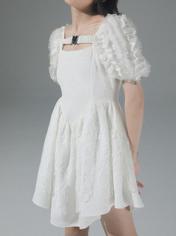Pure Desire Metal Heart Volume Puff Sleeve Dress