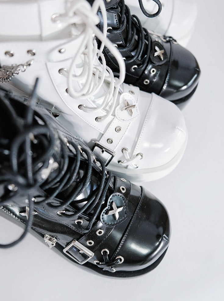 Punk Round Toe Platform Star Chain Design Boots