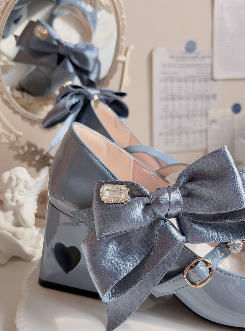 Ribbon Open Heart High Heel Lolita Shoes [jewel Ribbon/normal Ribbon]