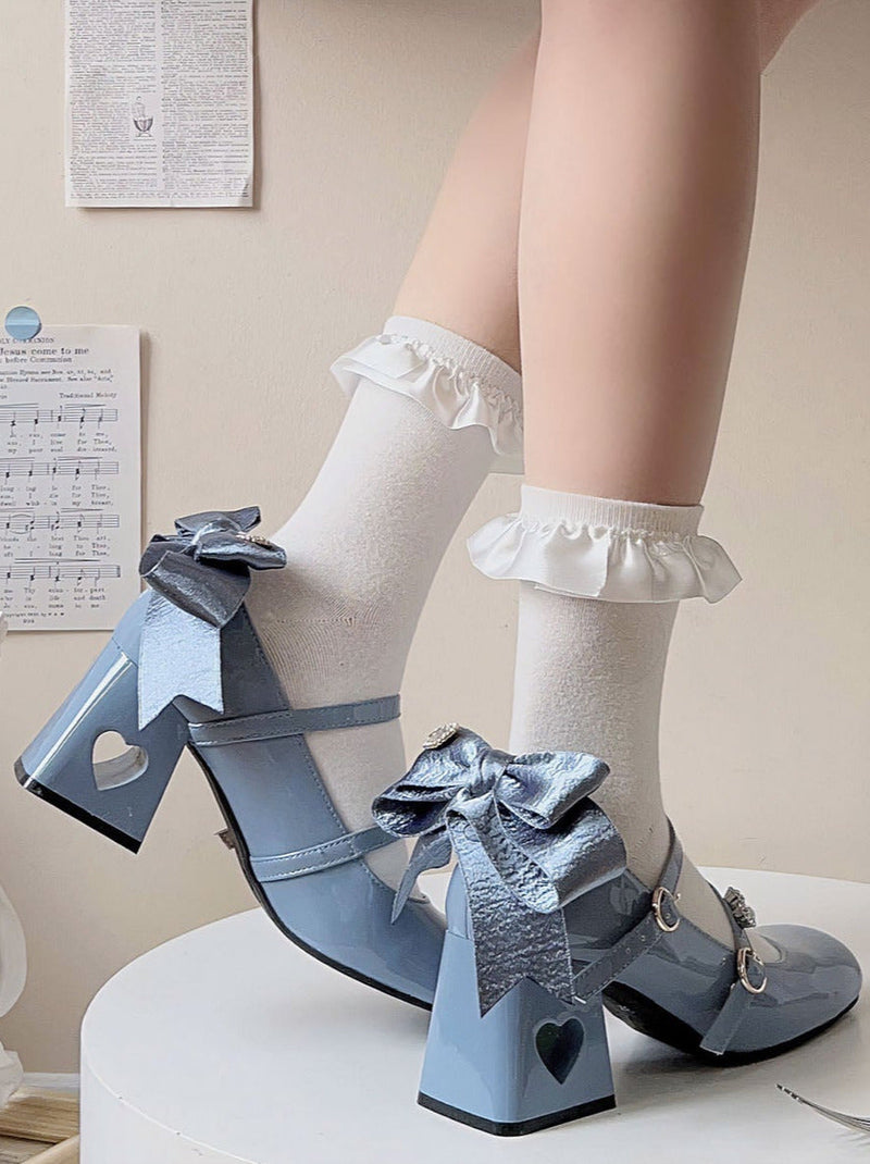 Ribbon Open Heart High Heel Lolita Shoes [jewel Ribbon/normal Ribbon]