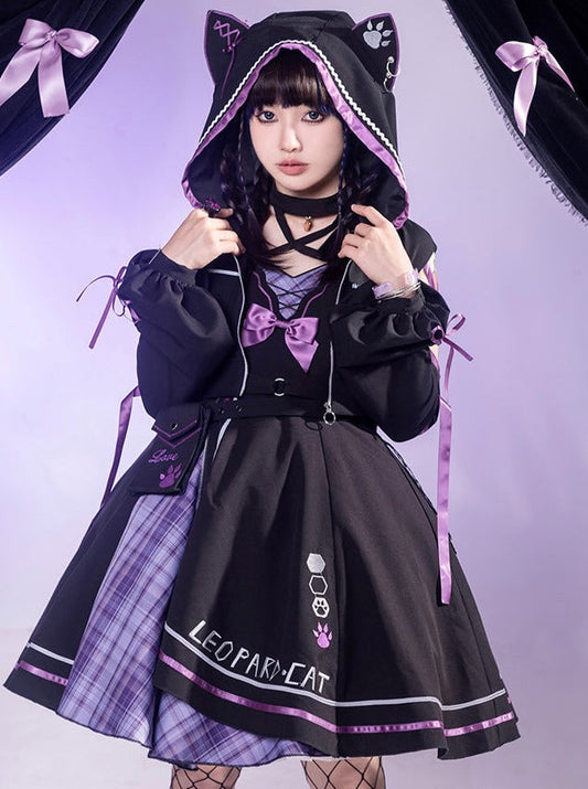 Dark Cat Asymmetric Suspender Skirt + Short Jacket