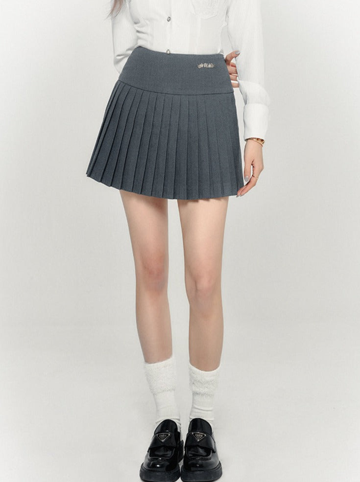 Slim Retro College Vest + Shirt + Pleated Skirt
