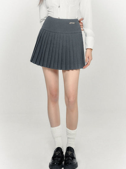 Slim Retro College Vest + Shirt + Pleated Skirt