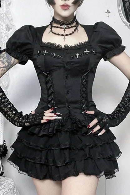 Dark Style Gothic Puff Sleeve Top