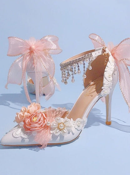 Heels With Pearl Rhinestones
