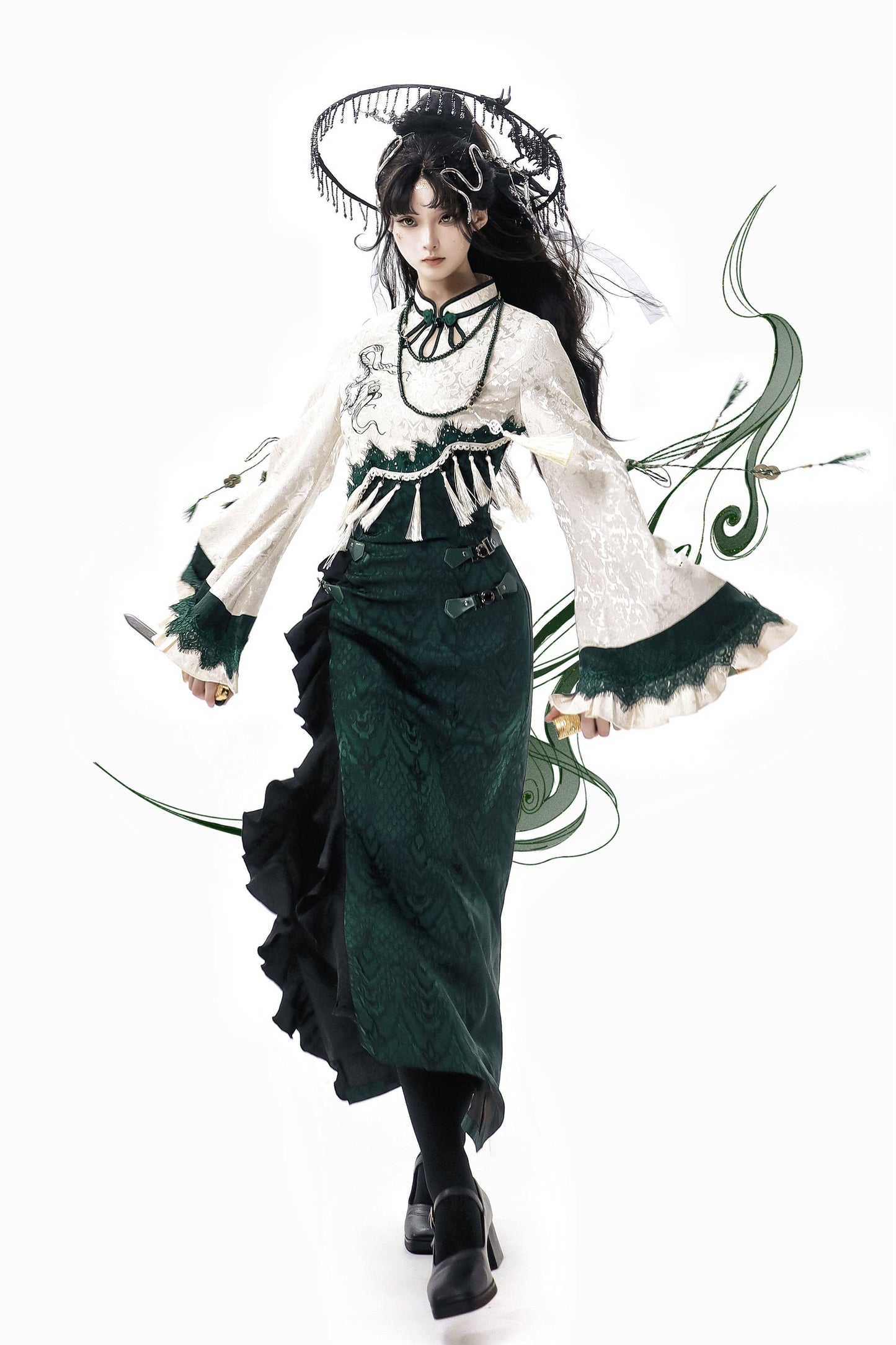 [pre-order] Chinese-style Snake Coat Hoodie Cape Tassel Dress Suit