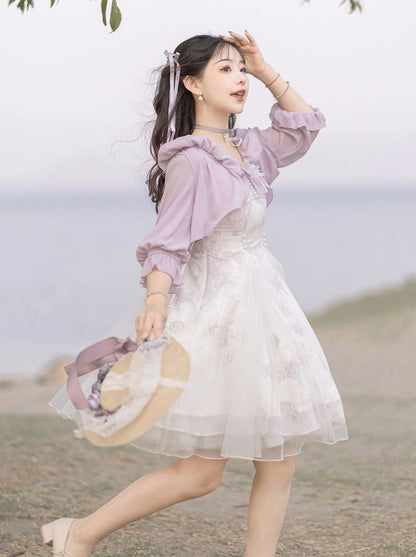 Sweet Purple Top + Flower Camisole Skirt